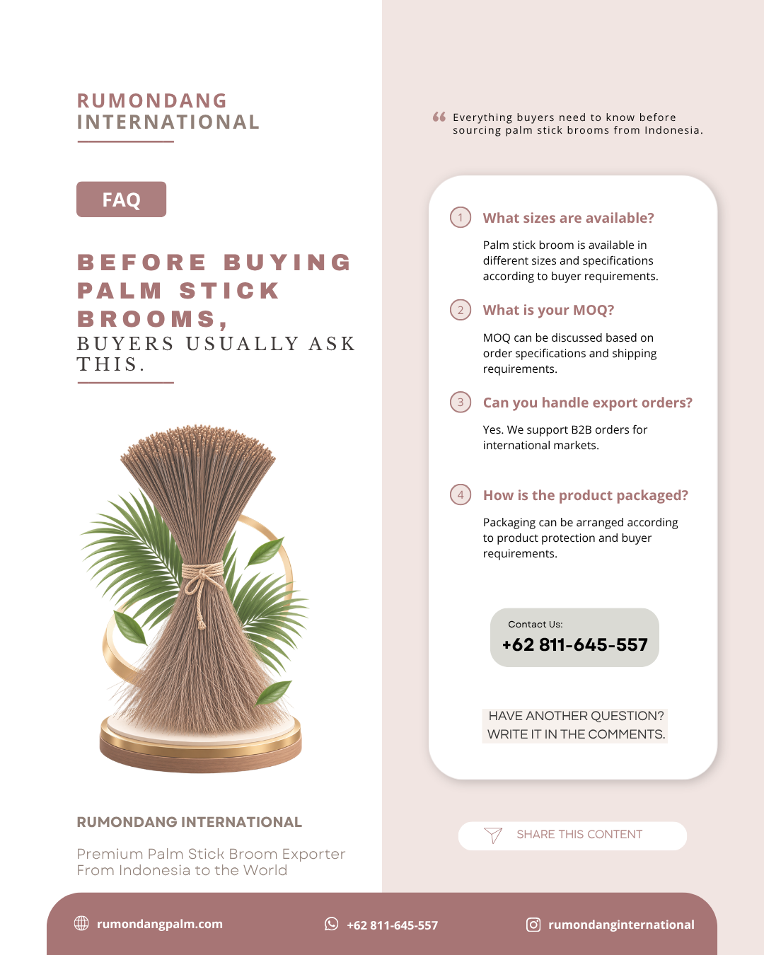Palm Stick Export, Palm Broom Stick Supplier