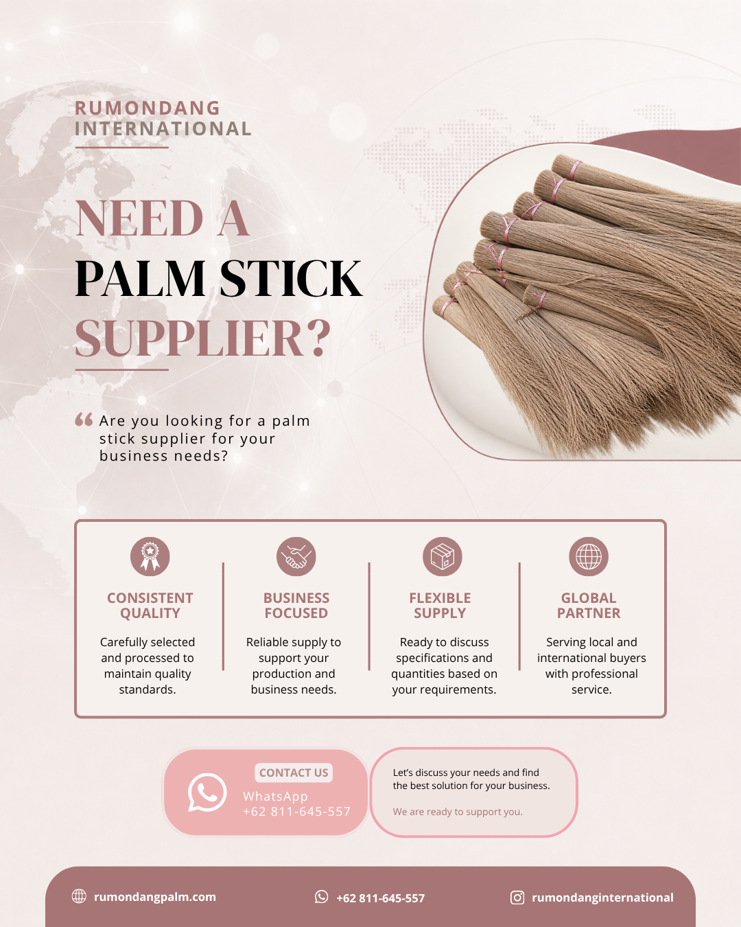 Palm Stick Export, Palm Broom Stick Supplier