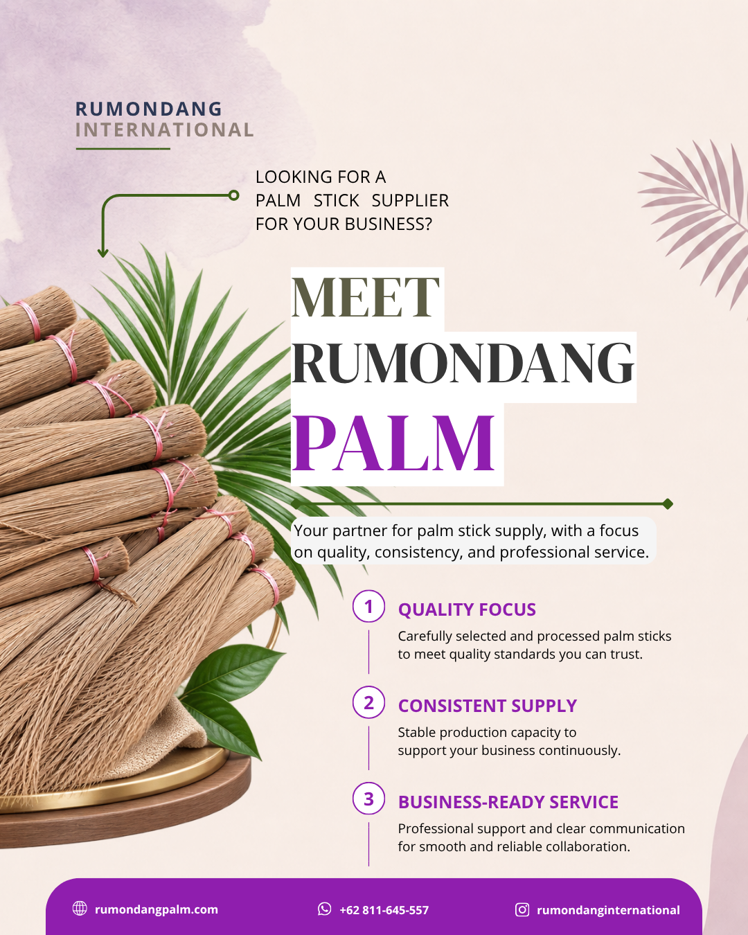 Palm Stick Export, Palm Broom Stick Supplier