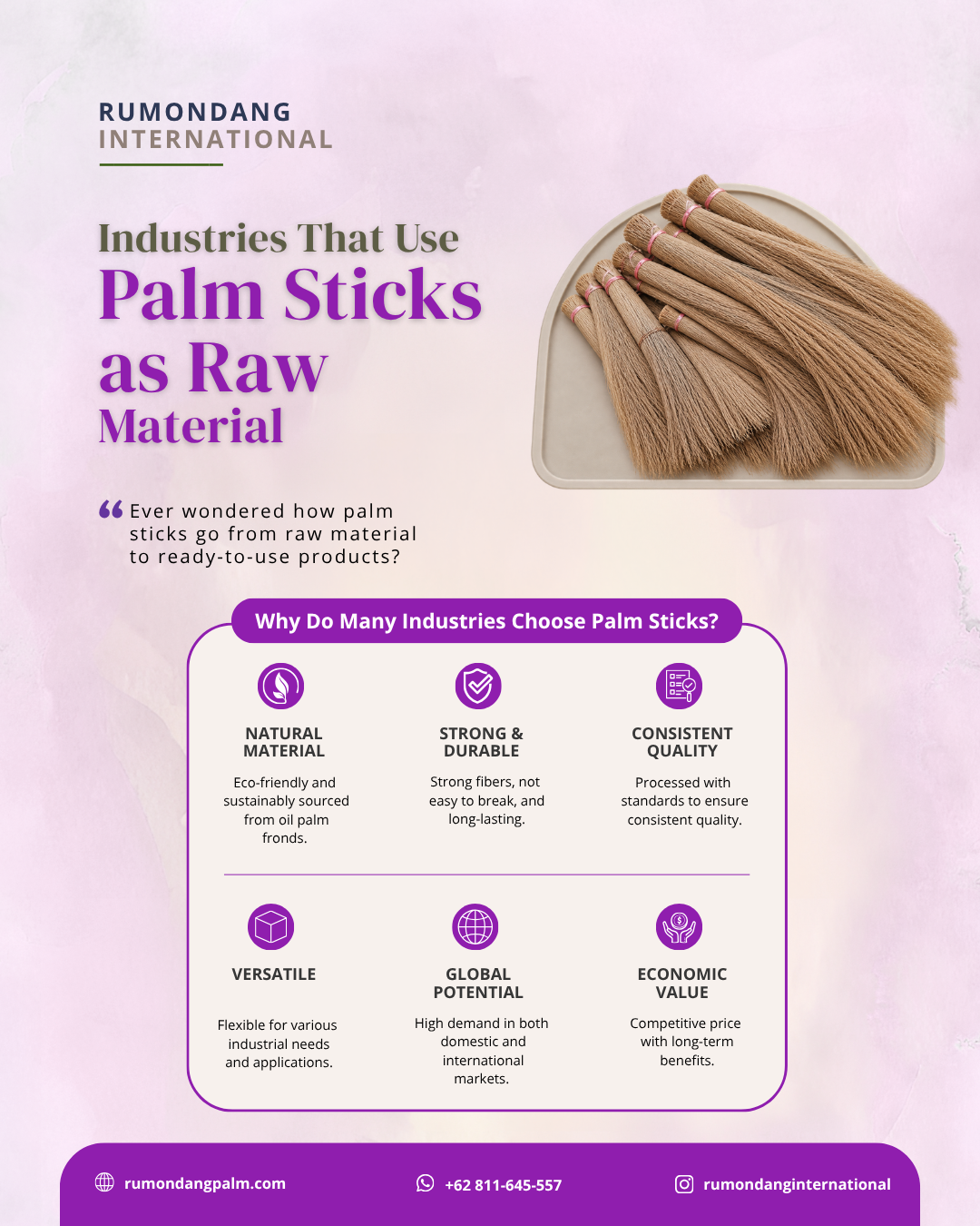 Palm Stick Export, Palm Broom Stick Supplier