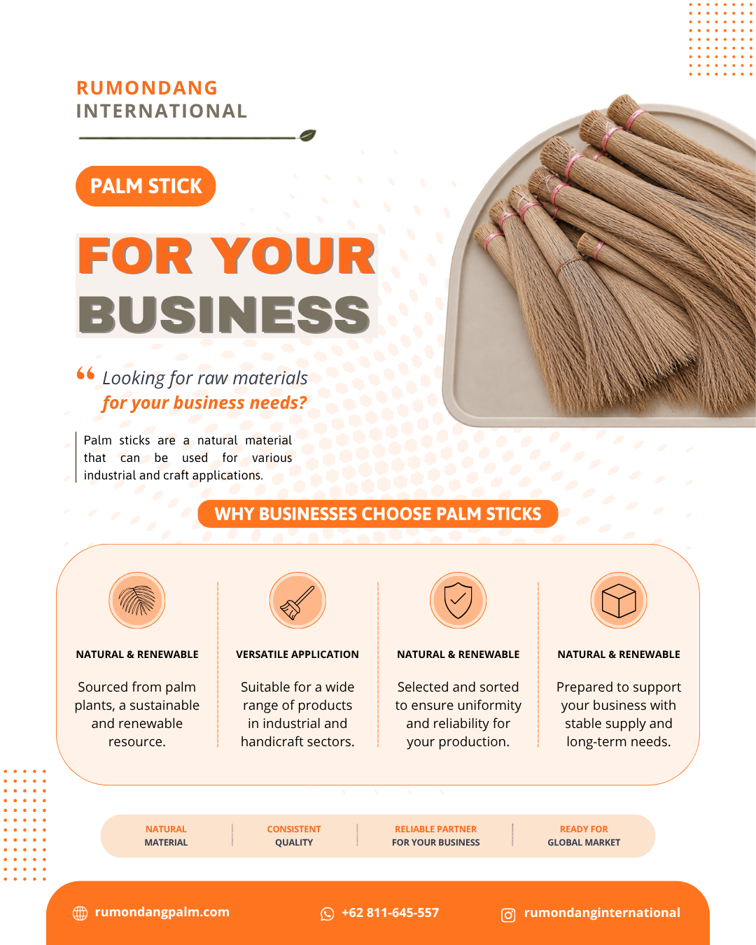 Palm Stick Export, Palm Broom Stick Supplier